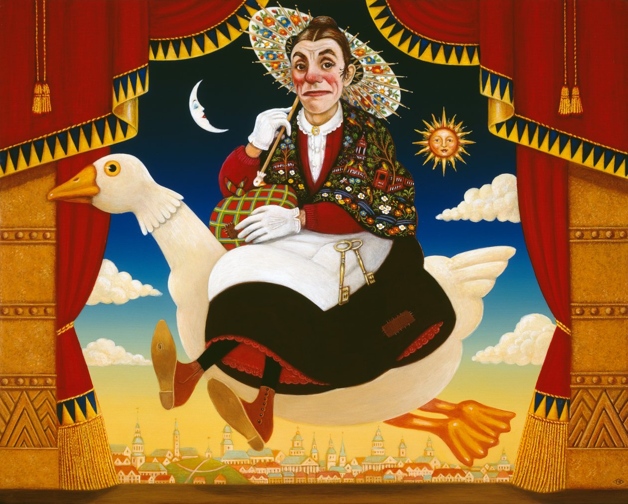 Dan Leno (1860-1904) als Moeder Gans door Frances Broomfield