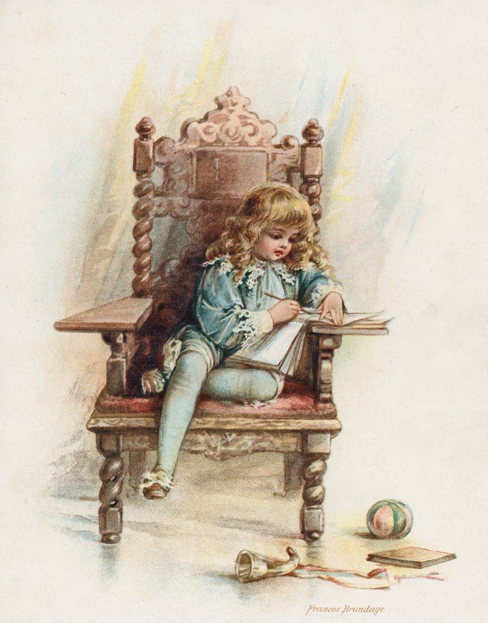 Koning Edward VI houdt zijn dagboek bij (chromolitho) door Frances Brundage