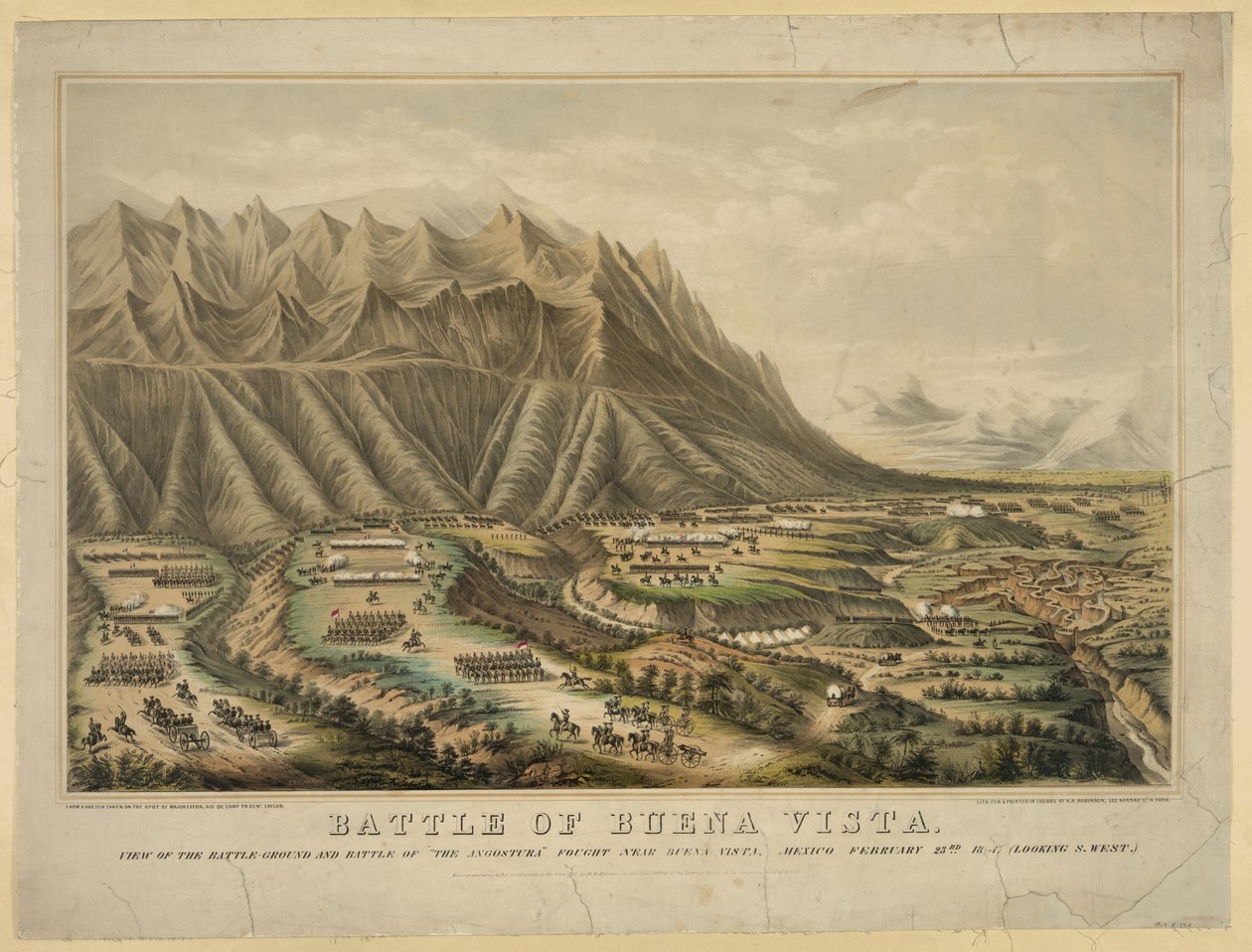 Voorbereidingen voor de Slag bij Buena Vista, ook bekend als de Slag bij Angostura, tussen generaal Zachary Taylor en generaal Antonio Lopez de Santa Anna