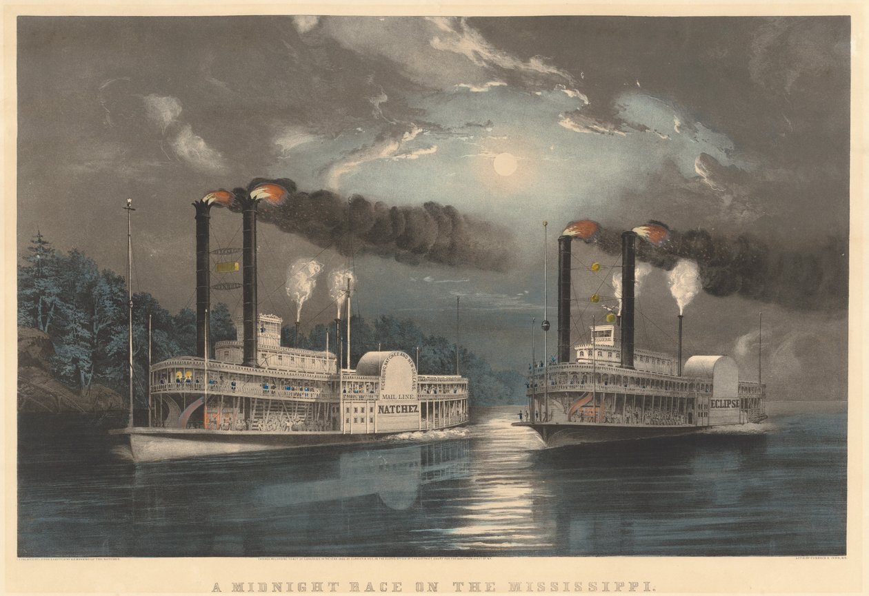 Een middernachtrace op de Mississippi door Frances Flora Bond Palmer