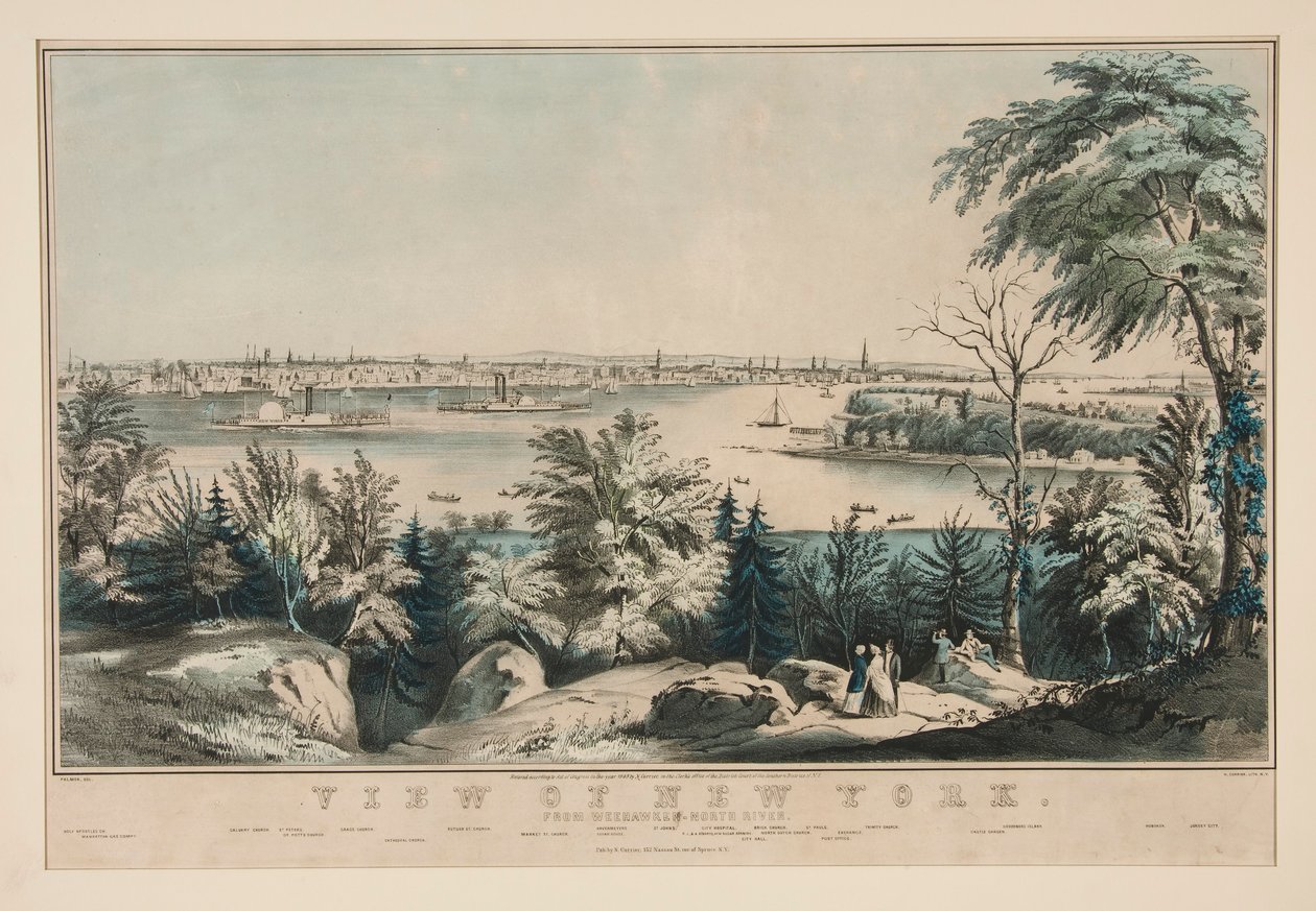 Uitzicht op New York vanaf Weehawken-North River door Frances Flora Bond Palmer