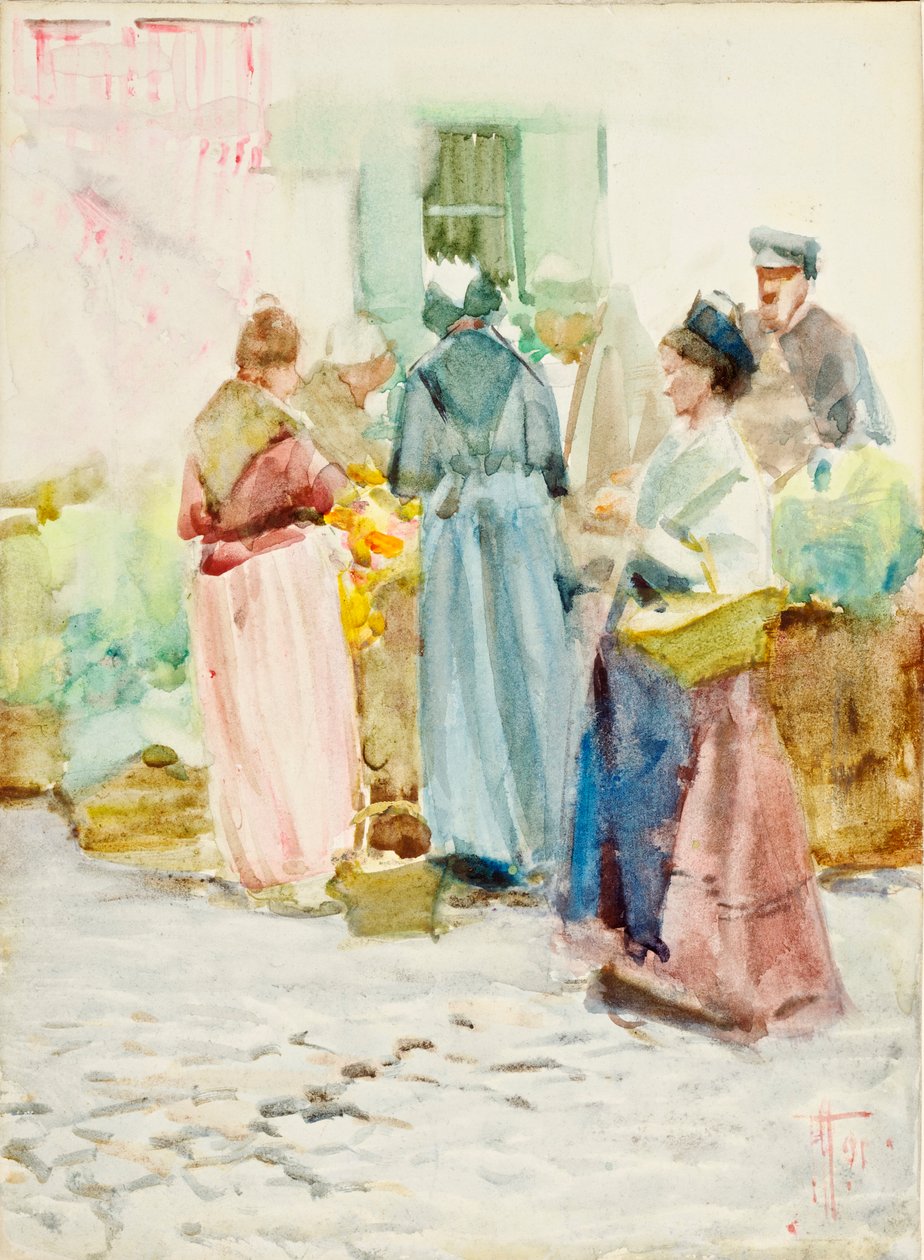 Een drukke hoek in Arles door Frances Hodgkins