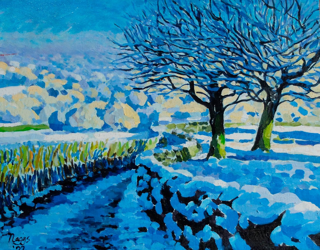 Licht op een winterse laan, 2022 (acryl op doek) door Frances Naggs