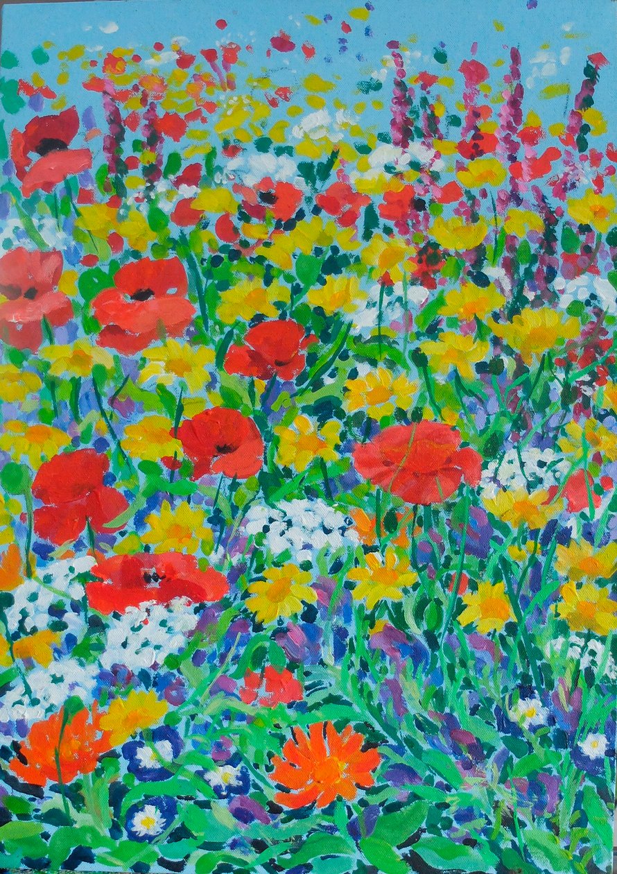 Wilde bloemenweide, 2024 (acryl op doek) door Frances Naggs