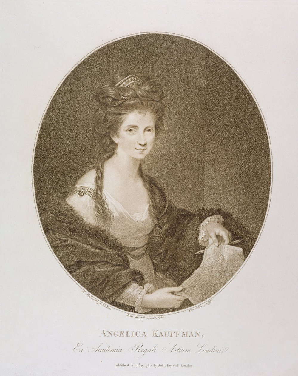 Angelica Kauffman, naar Reynolds, 1780 (stippelgravure) door Francesco Bartolozzi