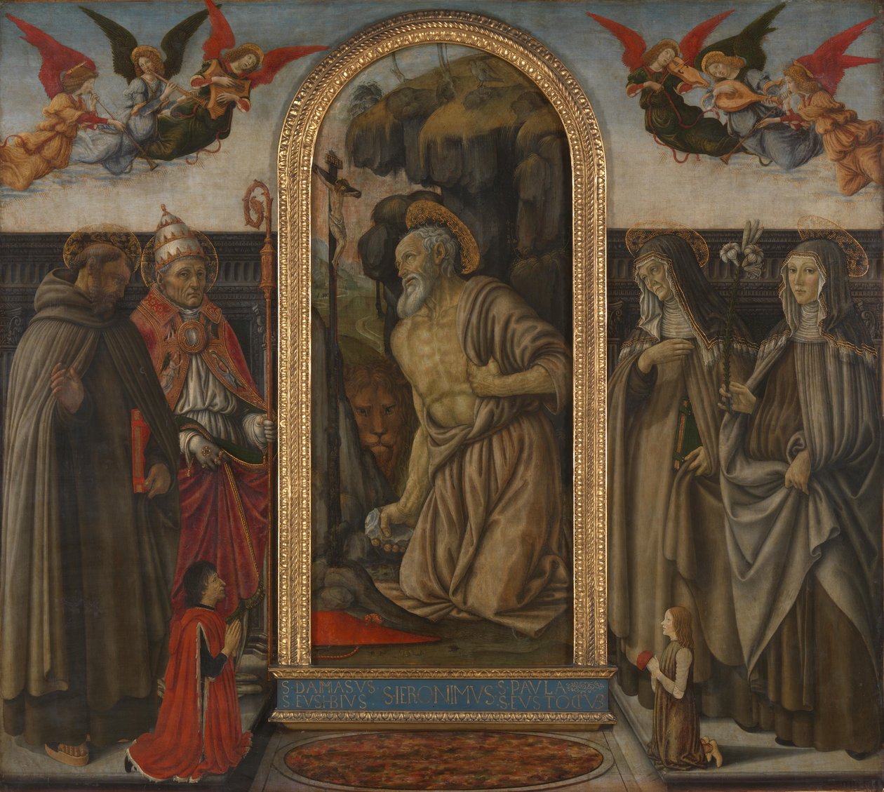Sint Hiëronymus in Boetedoening met Heiligen en Schenkers door Francesco Botticini
