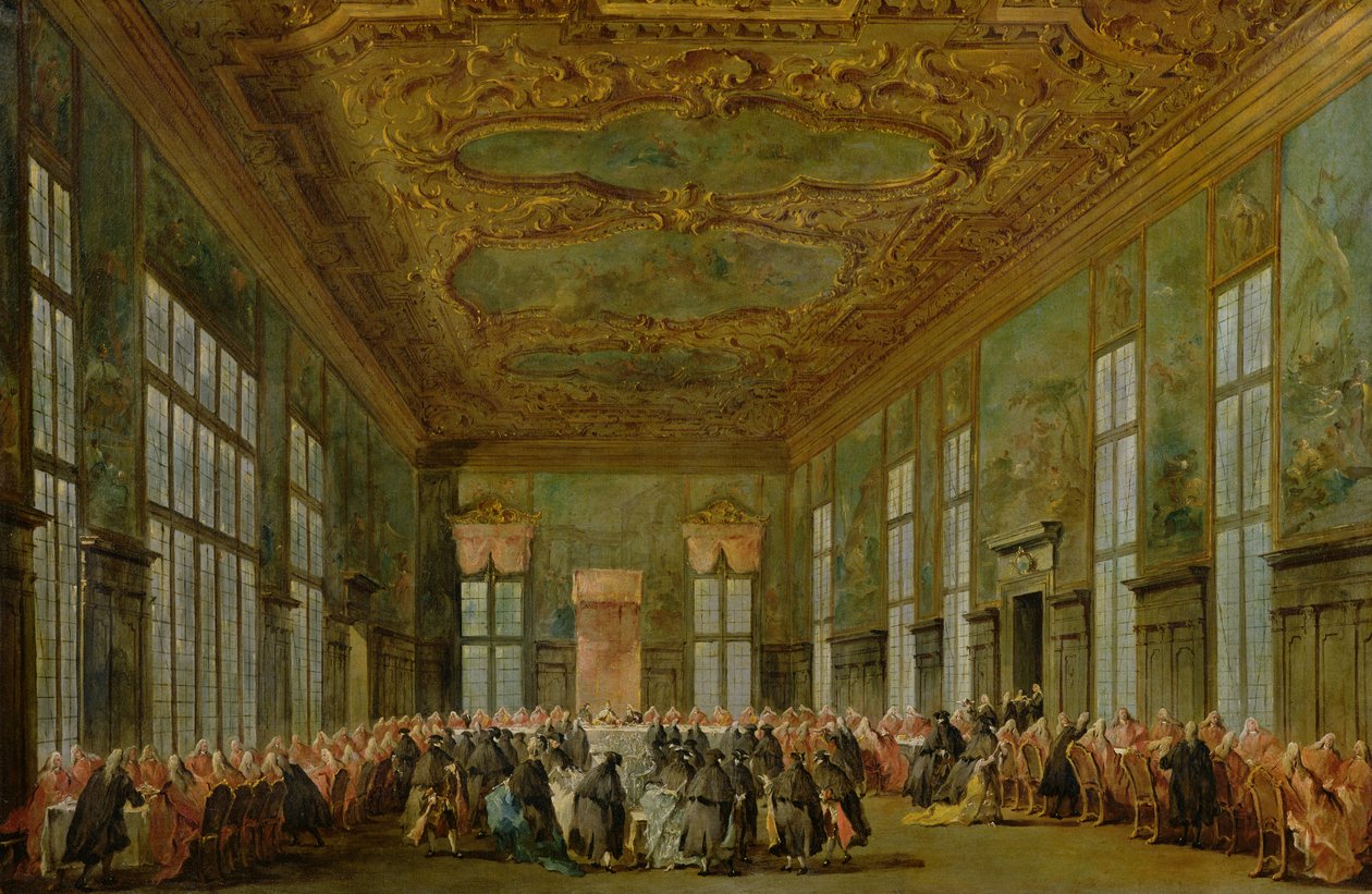 Doge Alvise Mocenigo IV (1701-78) geeft een banket voor de ambassadeurs, 1776-78 door Francesco Guardi