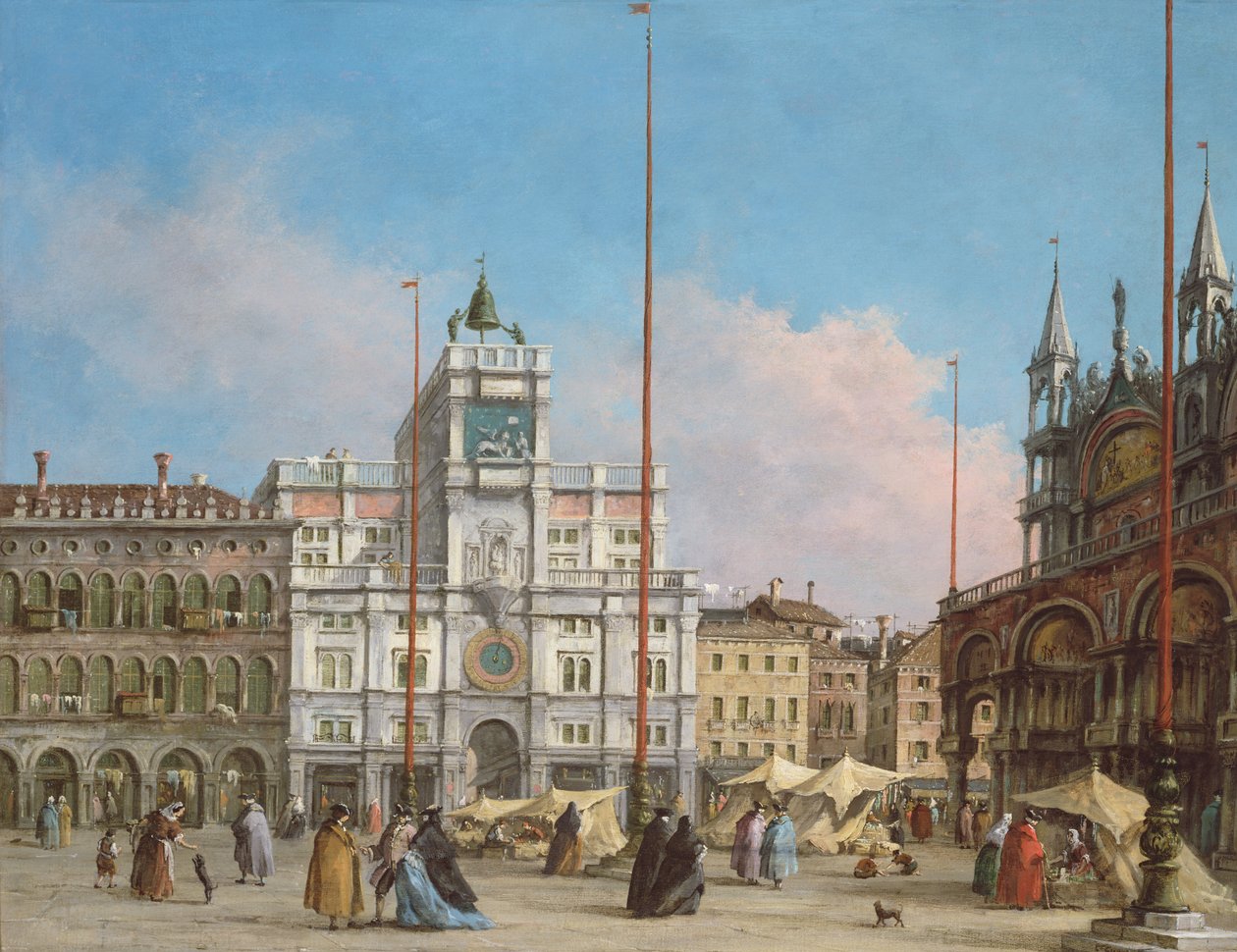 Piazza di San Marco kijkend naar de kloktoren door Francesco Guardi
