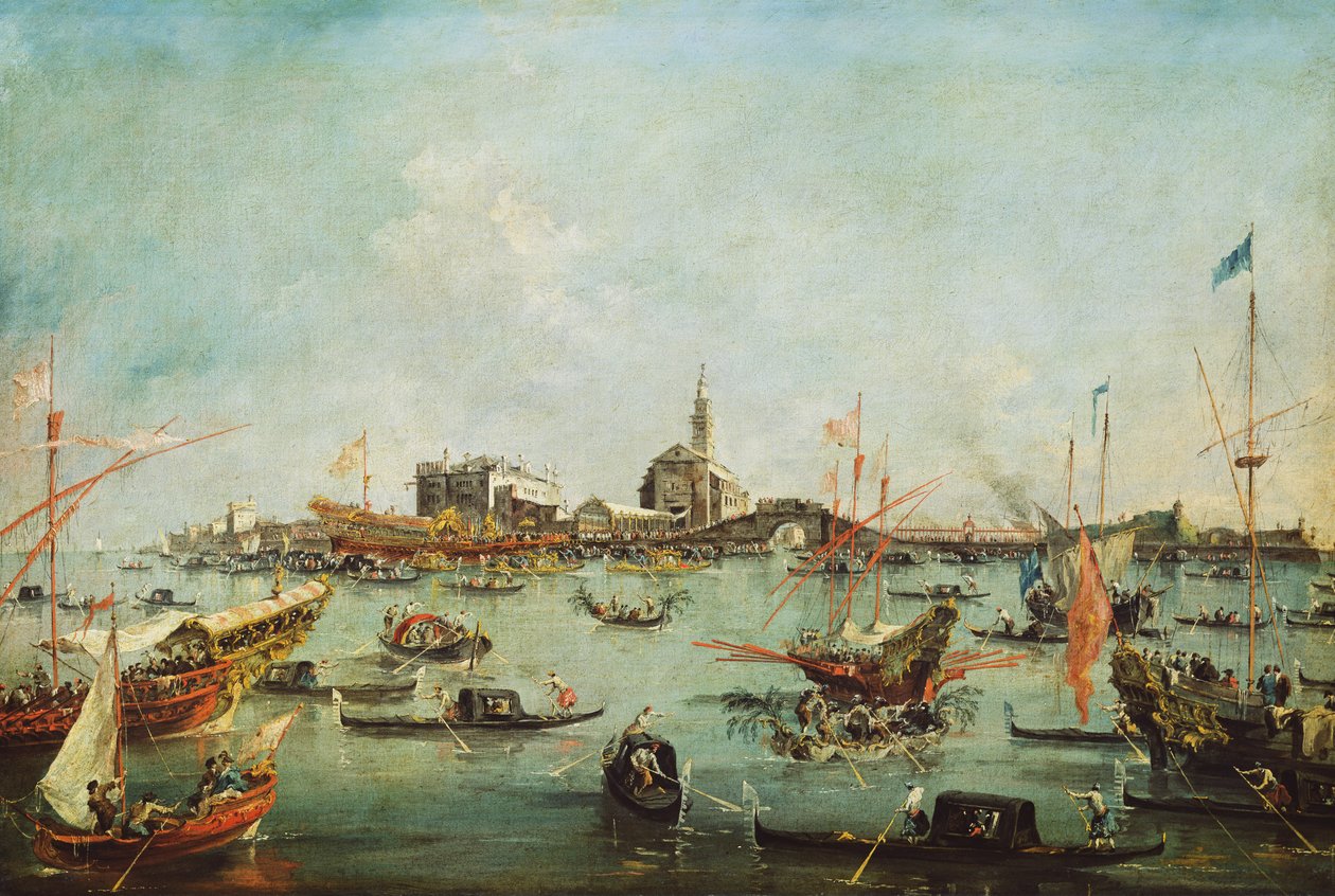 De Doge op de Bucentaur voor San Nicolò del Lido, op Hemelvaartsdag, ca. 1766-70 door Francesco Guardi