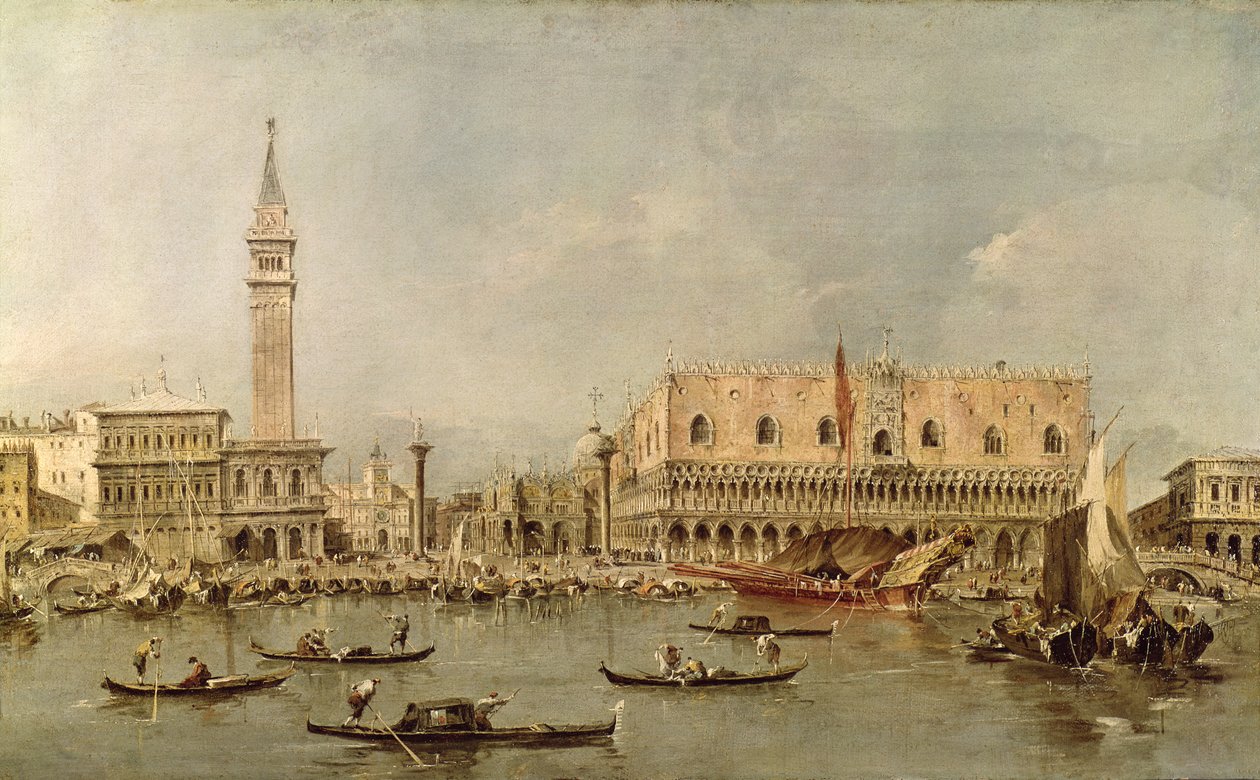 De Piazzetta en het Palazzo Ducale vanaf het Basin van San Marco door Francesco Guardi