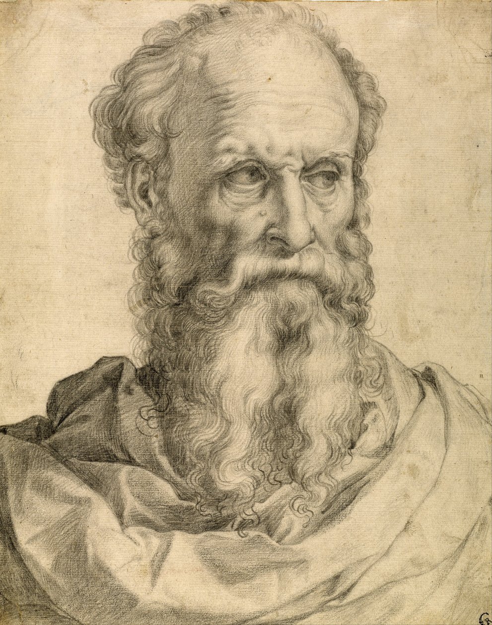 Hoofd en schouders van een bebaarde man door Francesco de Rossi Salviati Cecchino