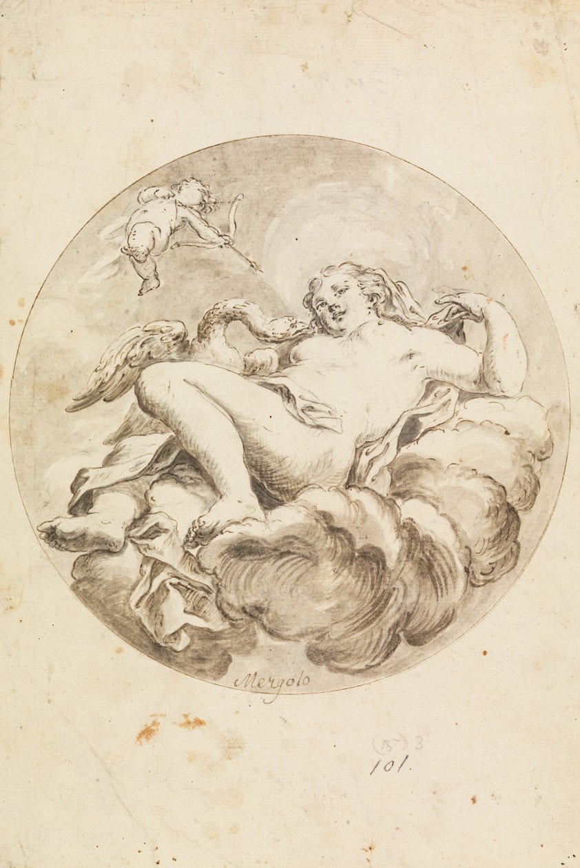 Project voor een plafondfresco- Leda en de Zwaan door Francesco Saverio Mergolo