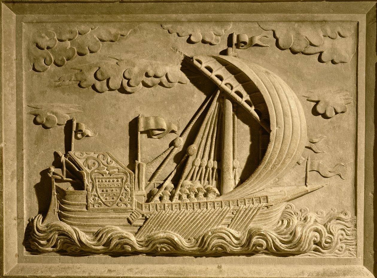 Detail van een Venetiaans oorlogsschip uit het Mausoleum van Girolamo Michiel, ca. 1558-59 door Francesco Segala
