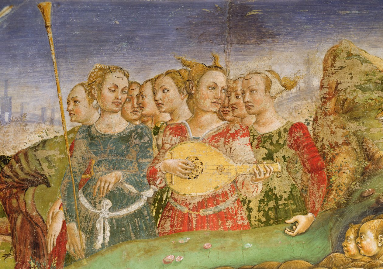 Allegorie van mei: De triomf van Apollo, (detail) door Francesco del Cossa