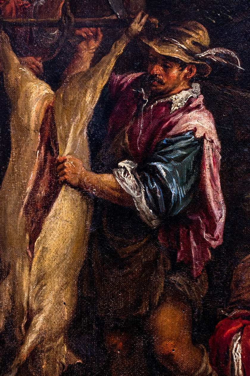 Boer die een varken vilt, detail door Francesco (1549-92) Bassano