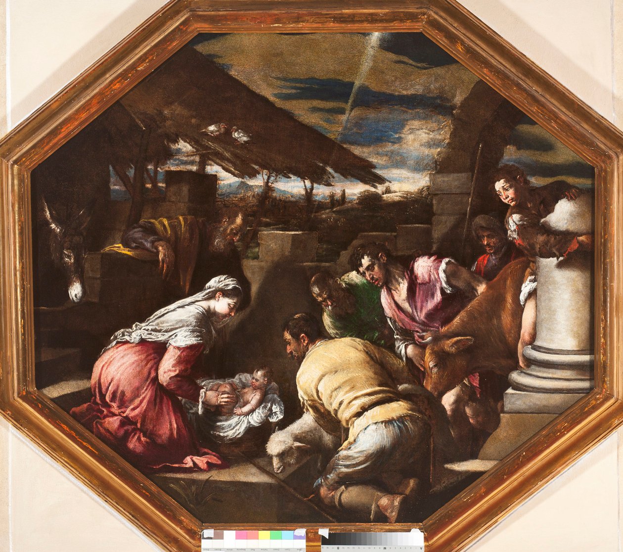 Aanbidding van de herders Schilderij door Francesco da Ponte genaamd Francesco Bassano door Francesco Bassano