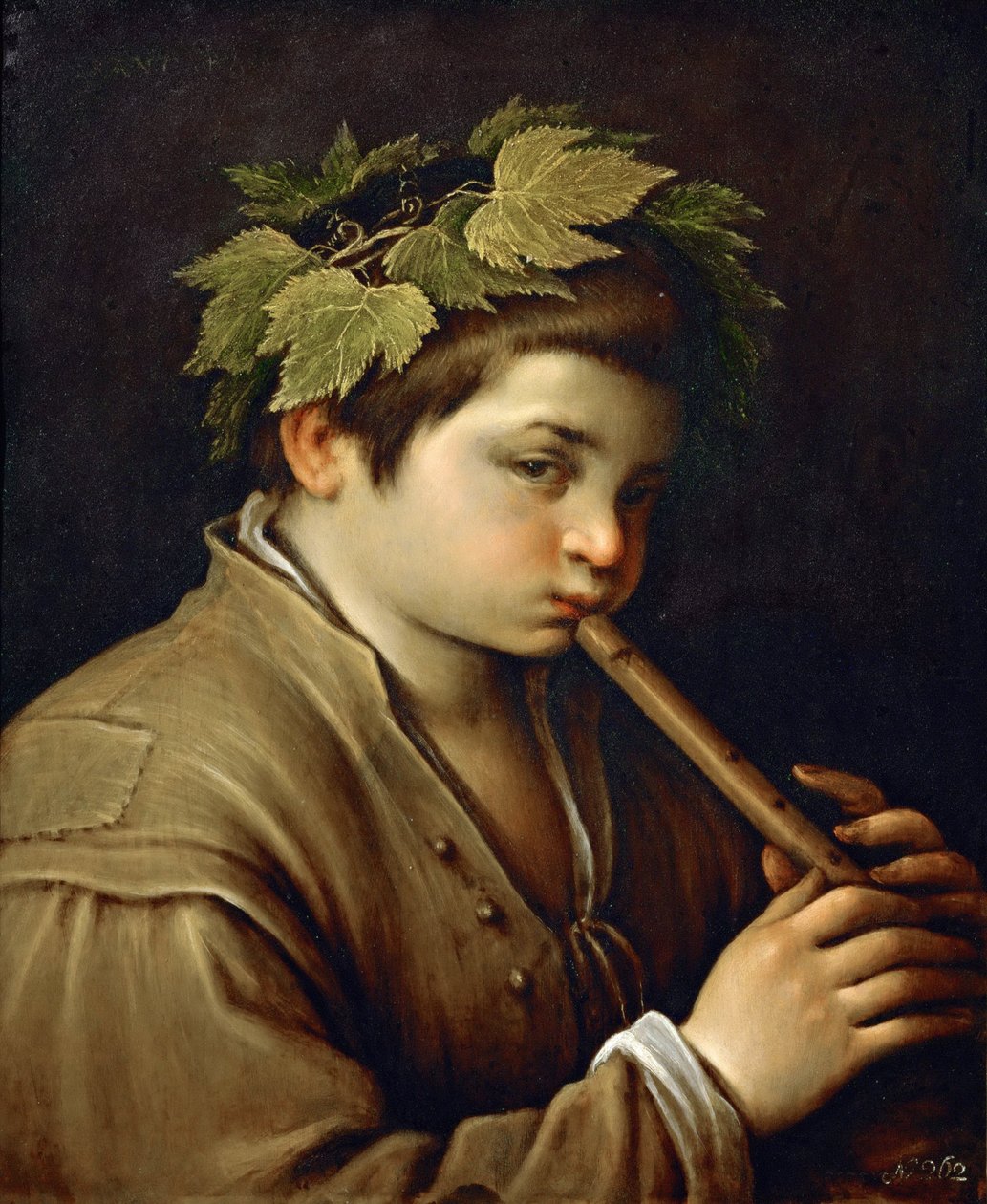 Jongen die fluit speelt - Francesco Bassano, de Jongere (1549-1592), ca. 1580-1585 door Francesco Bassano