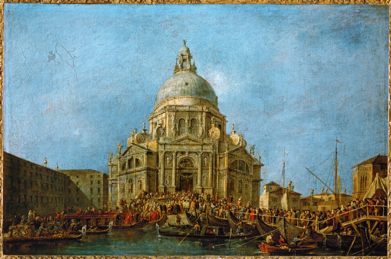 De Doge bezoekt La Salute op 21 november, de dag waarop het einde van de pest van 1630 wordt herdacht ... door Francesco (circle of) Guardi