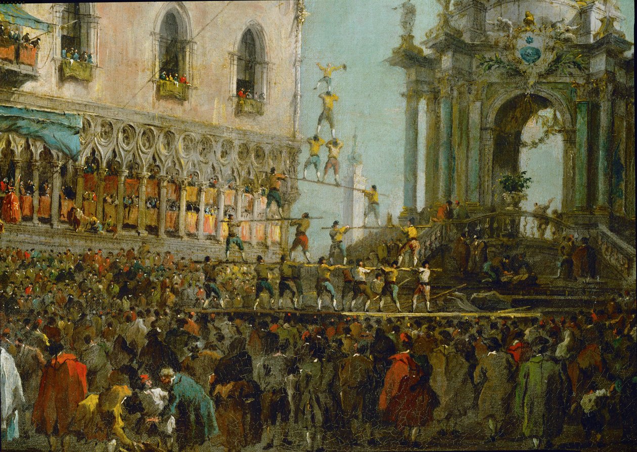 Het feest van Witte Donderdag in Venetië: Equilibristen ... door Francesco (circle of) Guardi