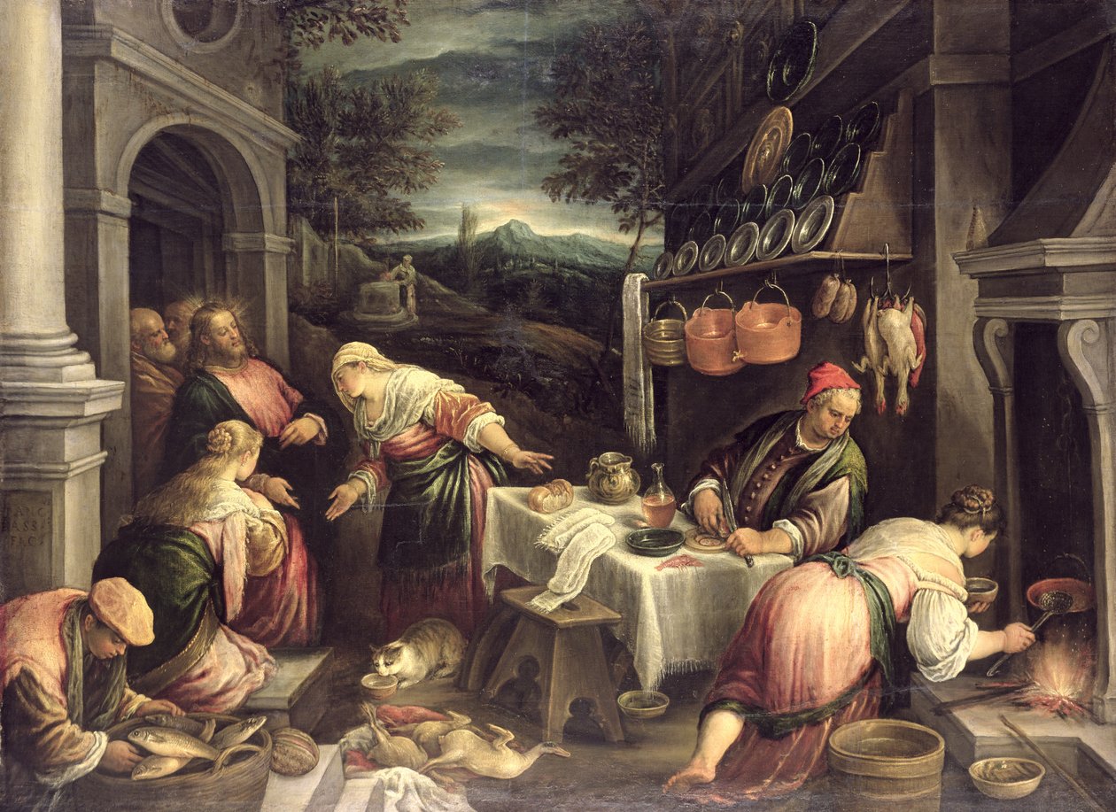 Jezus met Maria en Martha door Francesco Bassano