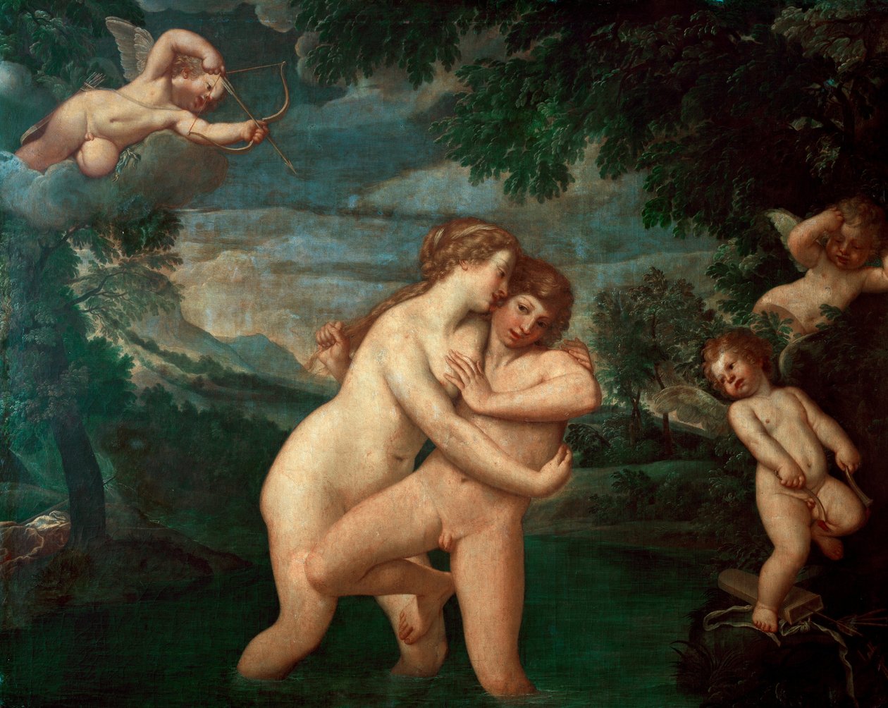 Salmacis in het bad afgewezen door Hermafrodiet door Francesco Albani