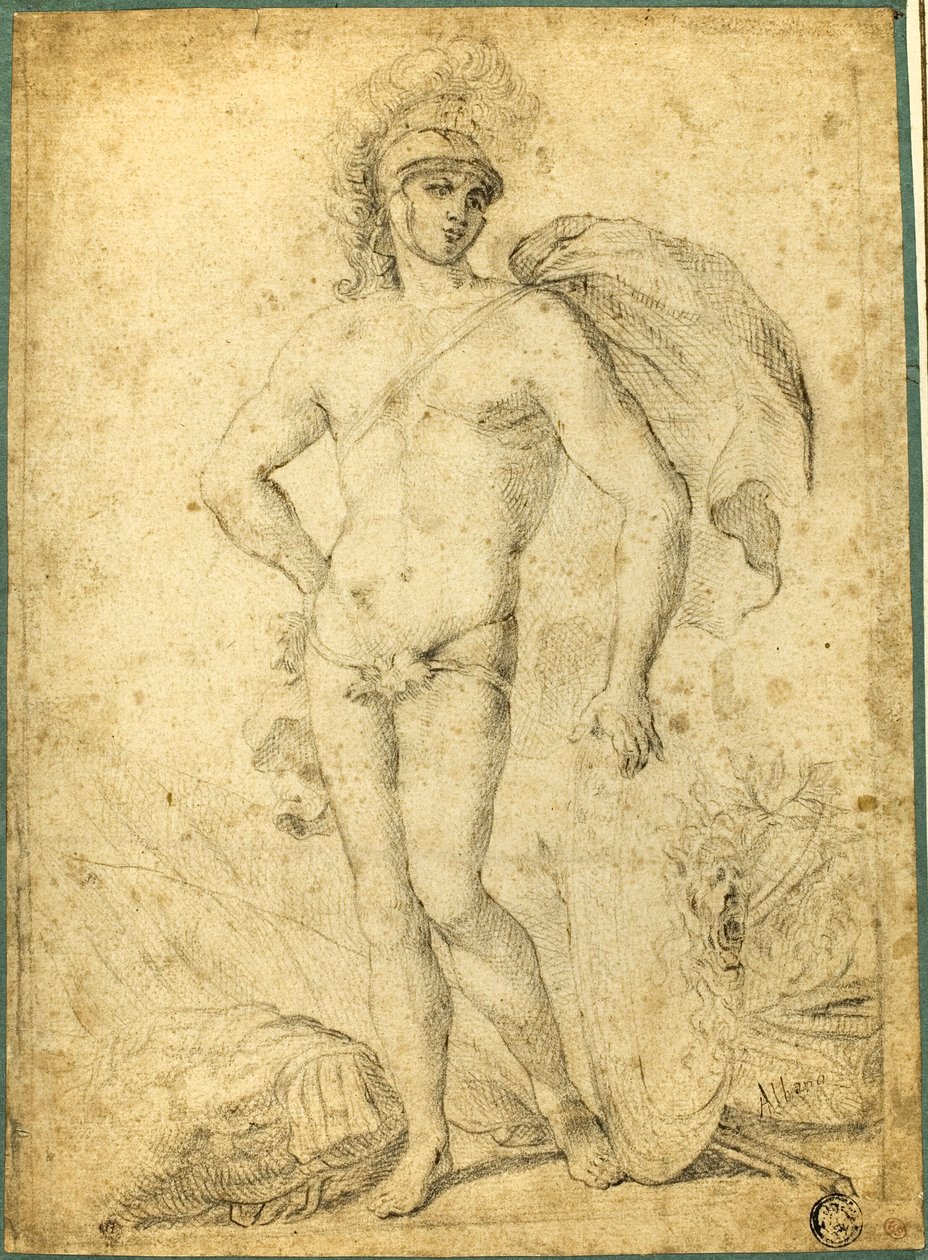 Staande naakte krijger, mogelijk Mars, met schild door Francesco Albani