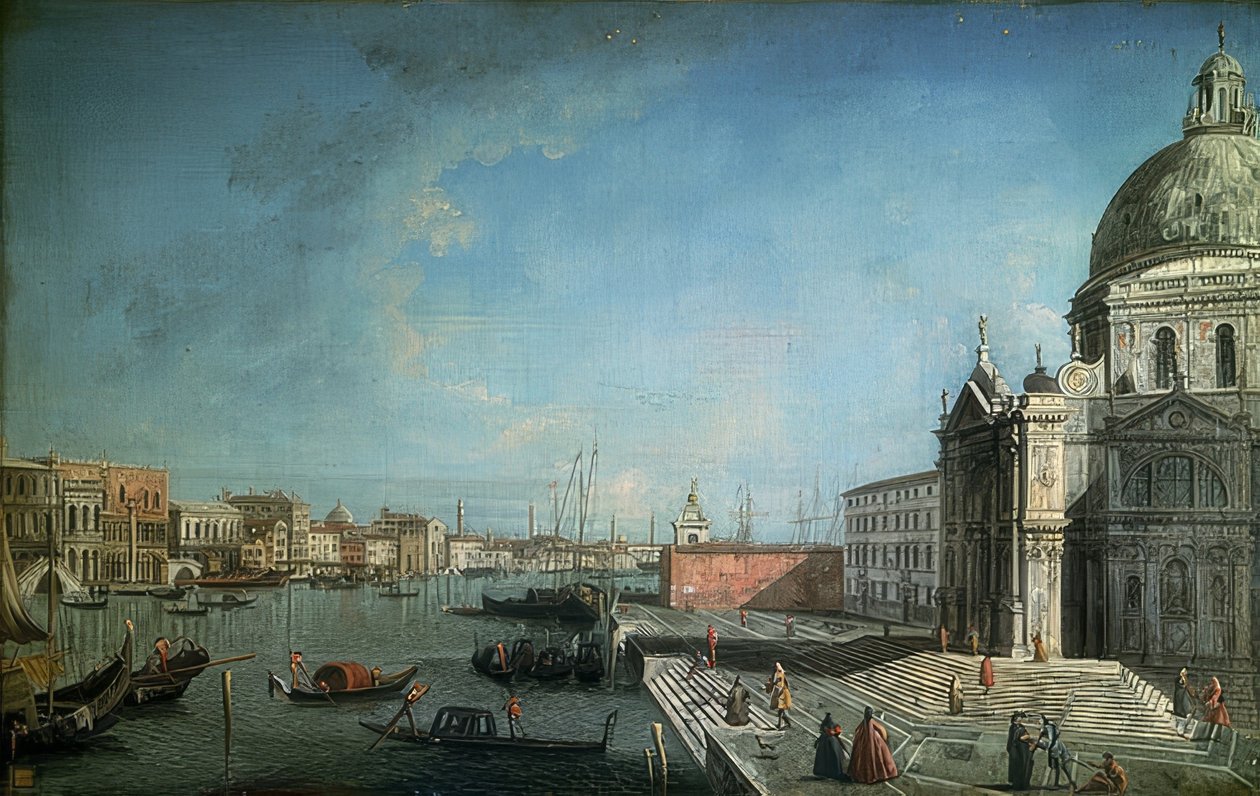 Gezicht op het Canal Grande vanaf de Ponte degli Scalzi. Ca. 1735-1740. Rechts in beeld de kerk Santa Maria di Nazareth (Scalzi) door Francesco Albotto