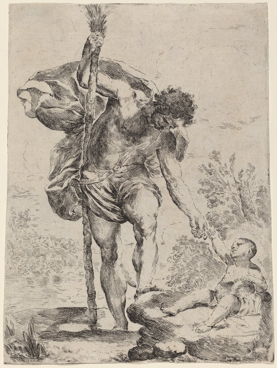 Sint Christoffel geeft zijn hand aan het kindje Jezus, 1650s door Francesco Amato