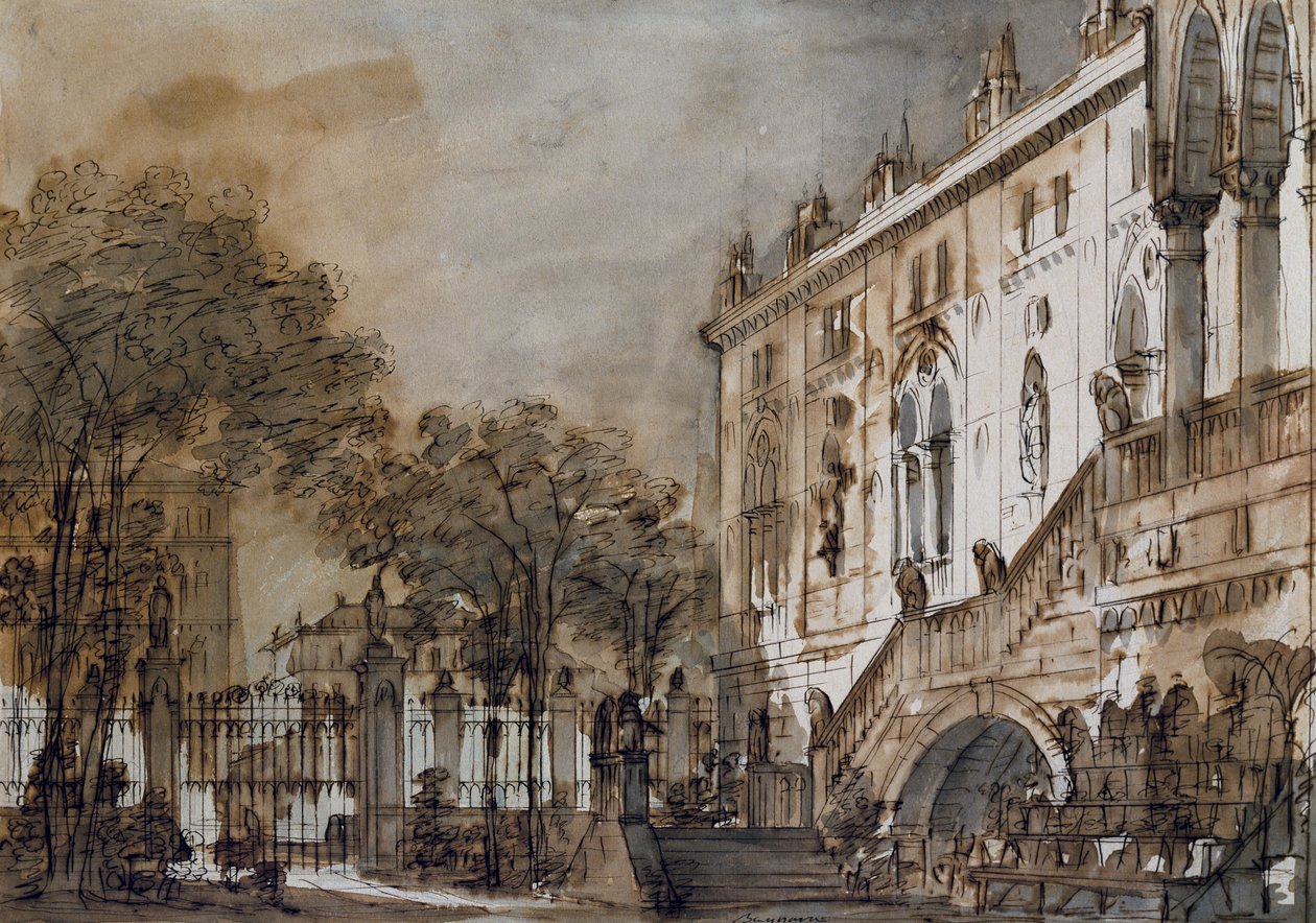 Decorontwerp door Francesco Bagnara voor Otello, opera door Rossini, voor uitvoering in La Fenice Theater in Venetië door Francesco Bagnara