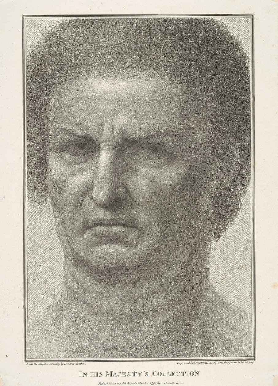 Mannengezicht, vooraanzicht door Francesco Bartolozzi