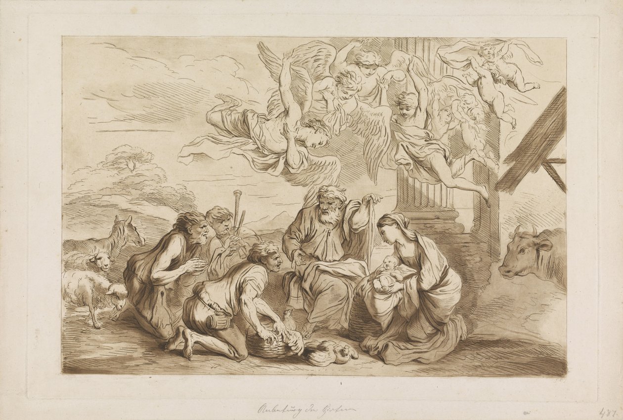 Aanbidding door de herders door Francesco Bartolozzi