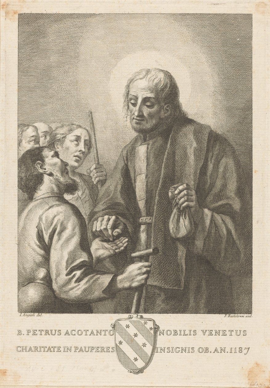De zalige Petrus Acotanto, Venetiaans edelman, opmerkelijk door zijn liefdadigheid jegens de armen, gestorven in het jaar 1187 door Francesco Bartolozzi