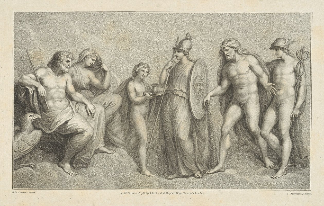 Hercules voorgesteld aan Jupiter en Juno door Francesco Bartolozzi