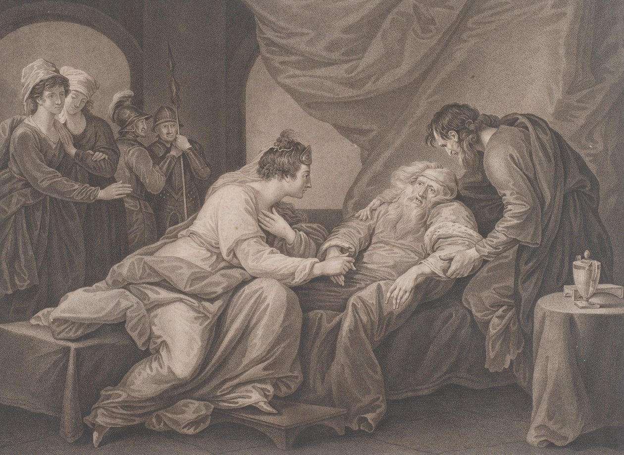 Koning Lear en Cordelia Shakespeare, King Lear, Act 4, Scene 7, ca. 1783 door Francesco Bartolozzi