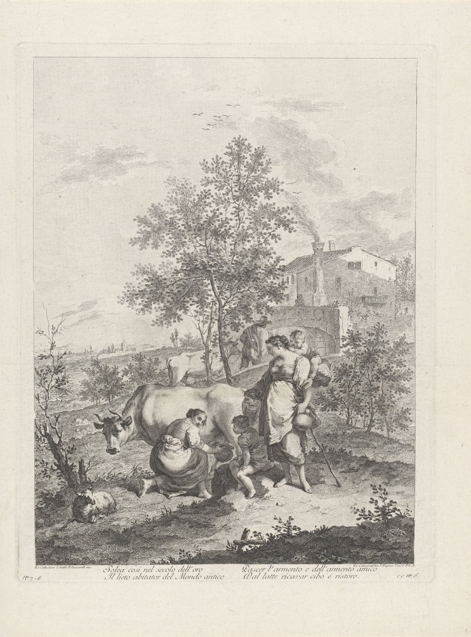 Landschap met koeienmelkster door Francesco Bartolozzi