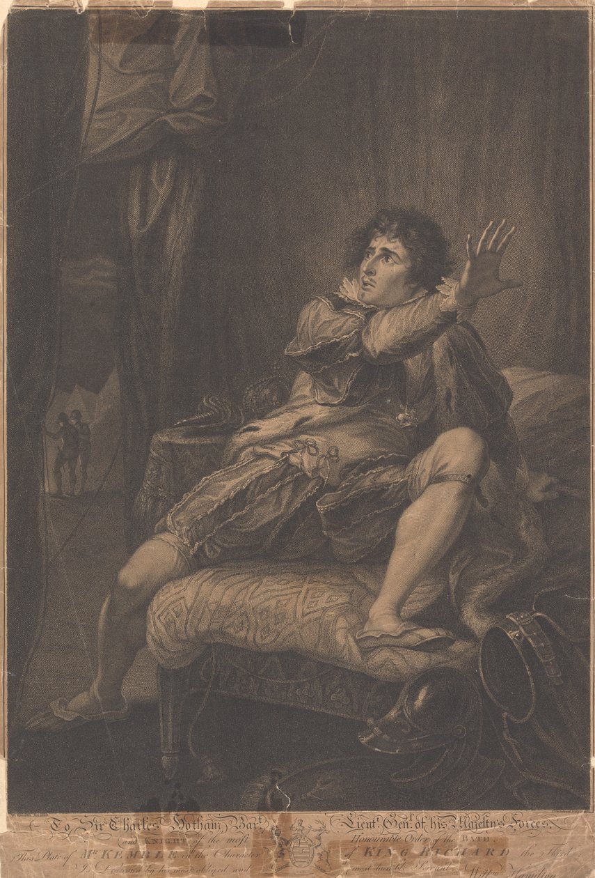Mr. Kemble in de rol van koning Richard de Derde - "Richard III," Act V, Scene V door Francesco Bartolozzi