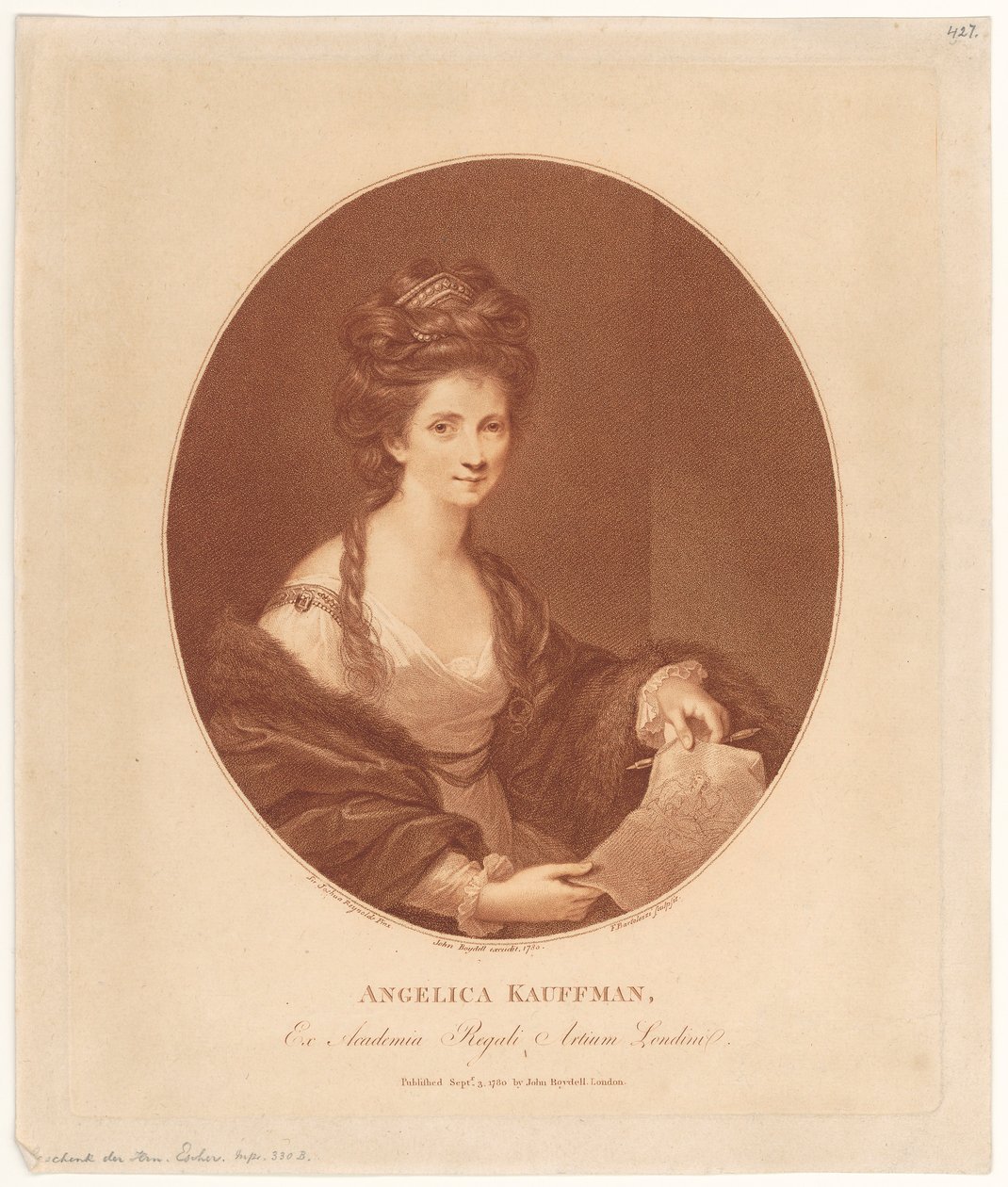 Portret van Angelika Kauffmann door Francesco Bartolozzi