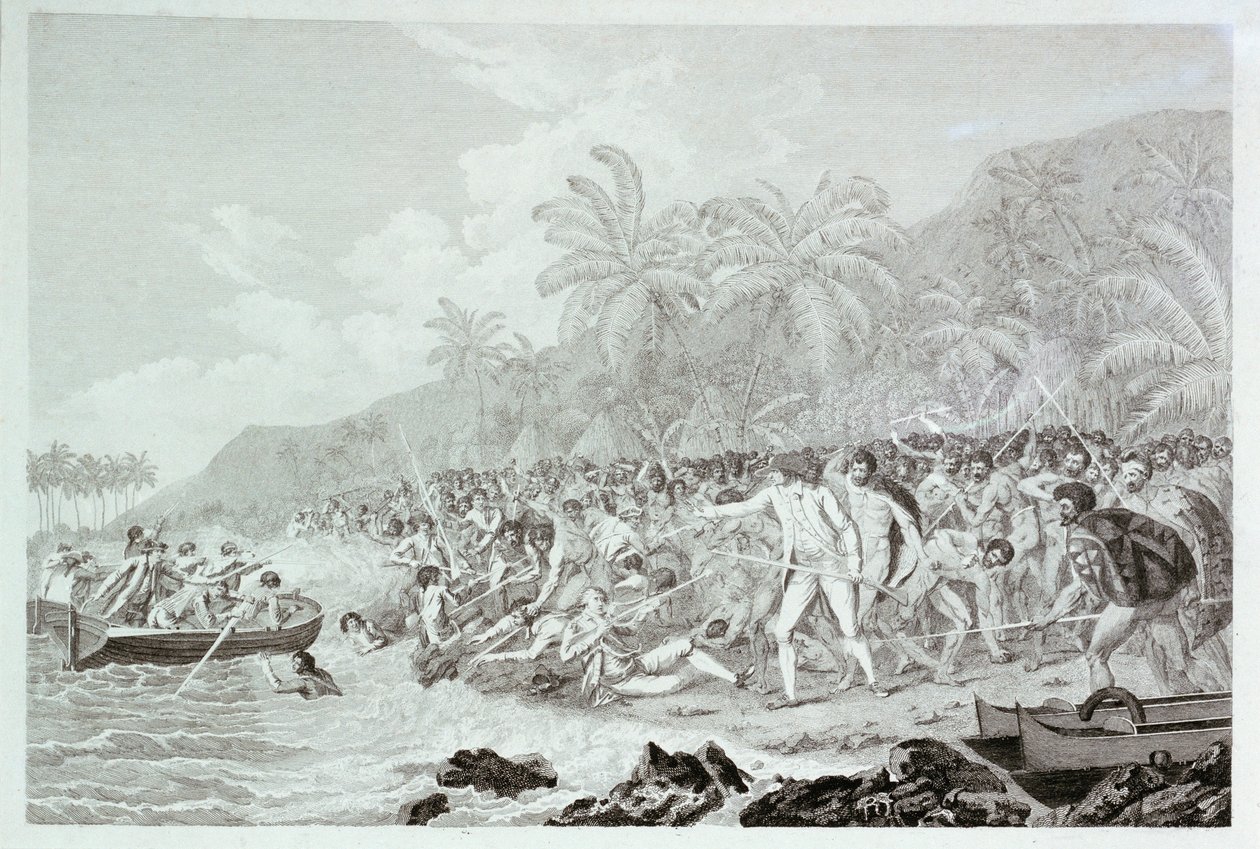 De dood van kapitein Cook, c.1783 (gravure) door Francesco Bartolozzi