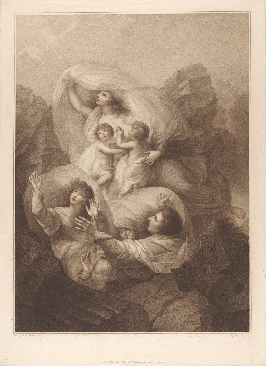 De opstanding van een vrome familie uit hun graf op de Laatste Dag door Francesco Bartolozzi