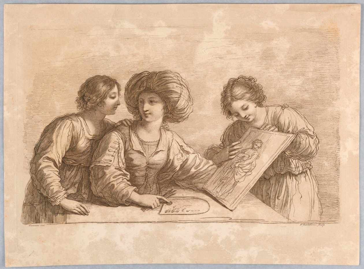 Drie Vrouwen met een Palet en Schets van een Ontwerp door Francesco Bartolozzi