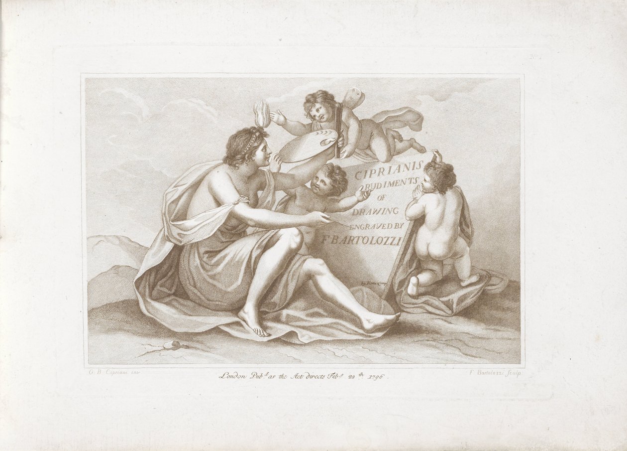 Titelprent met personificatie van de schilderkunst door Francesco Bartolozzi