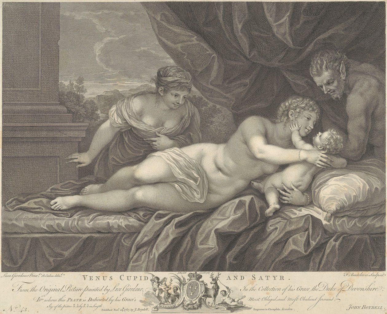 Venus, Cupido en Satyr door Francesco Bartolozzi