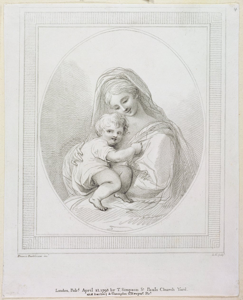Maagd en Kind, gegraveerd door Luigi Schiavonetti, 1793 (gravure) door Francesco Bartolozzi