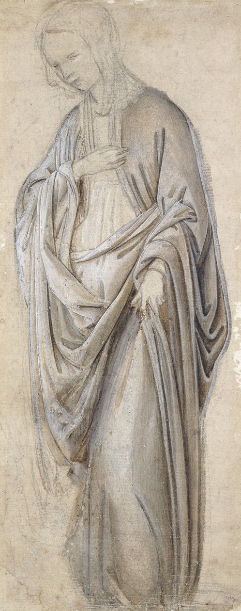 Een draperiestudie voor een annunciatie van de Maagd door Francesco Botticini