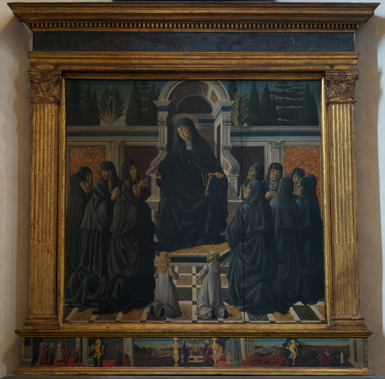 Santa Monica met Augustijner Zusters, 1470 door Francesco Botticini