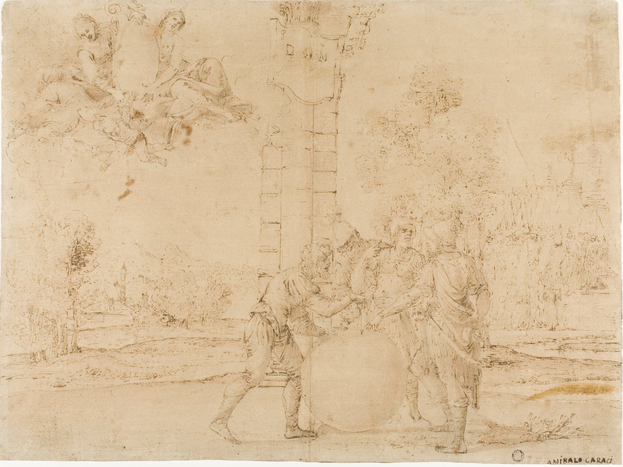 Octavianus, Marcus Antonius en Lepidus Delen het Romeinse Rijk, met Bologna op de Achtergrond door Francesco Brizio