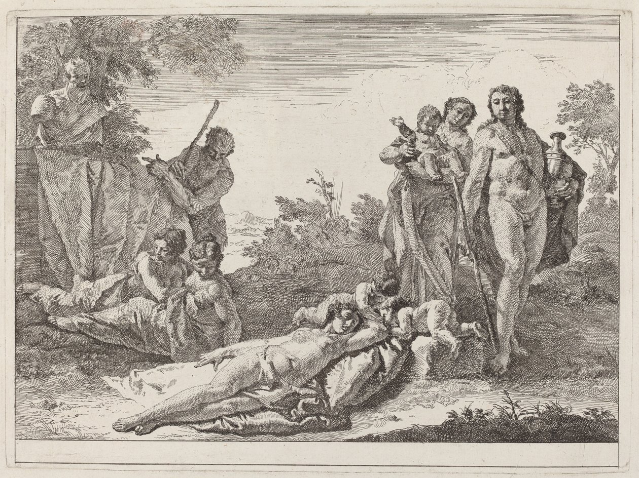Apollo en Nimfen in een Landschap met een Buste van Pan door Francesco Fontebasso