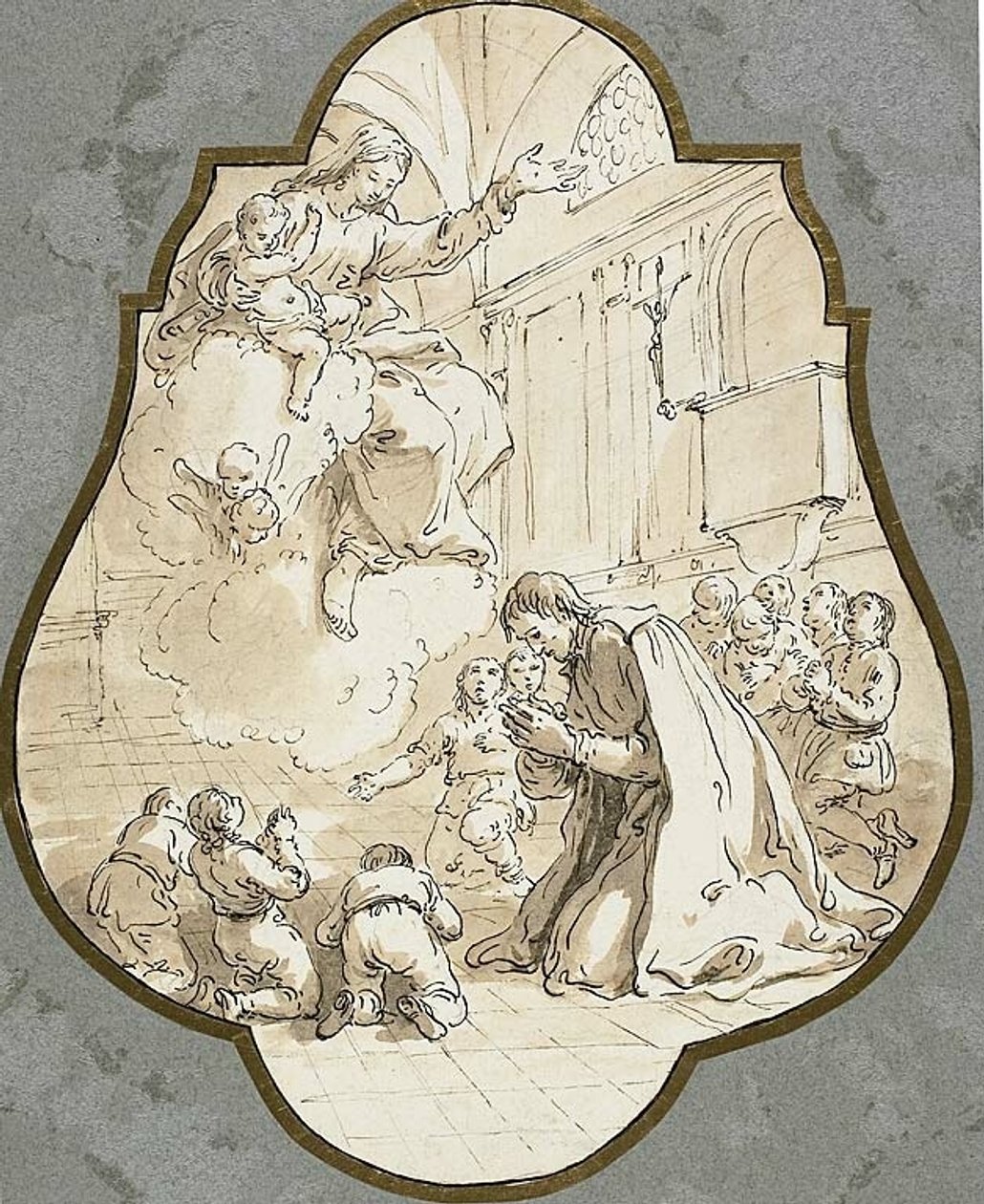 De verschijning van de Maagd aan Filippo Neri en zijn leerlingen door Francesco Fontebasso