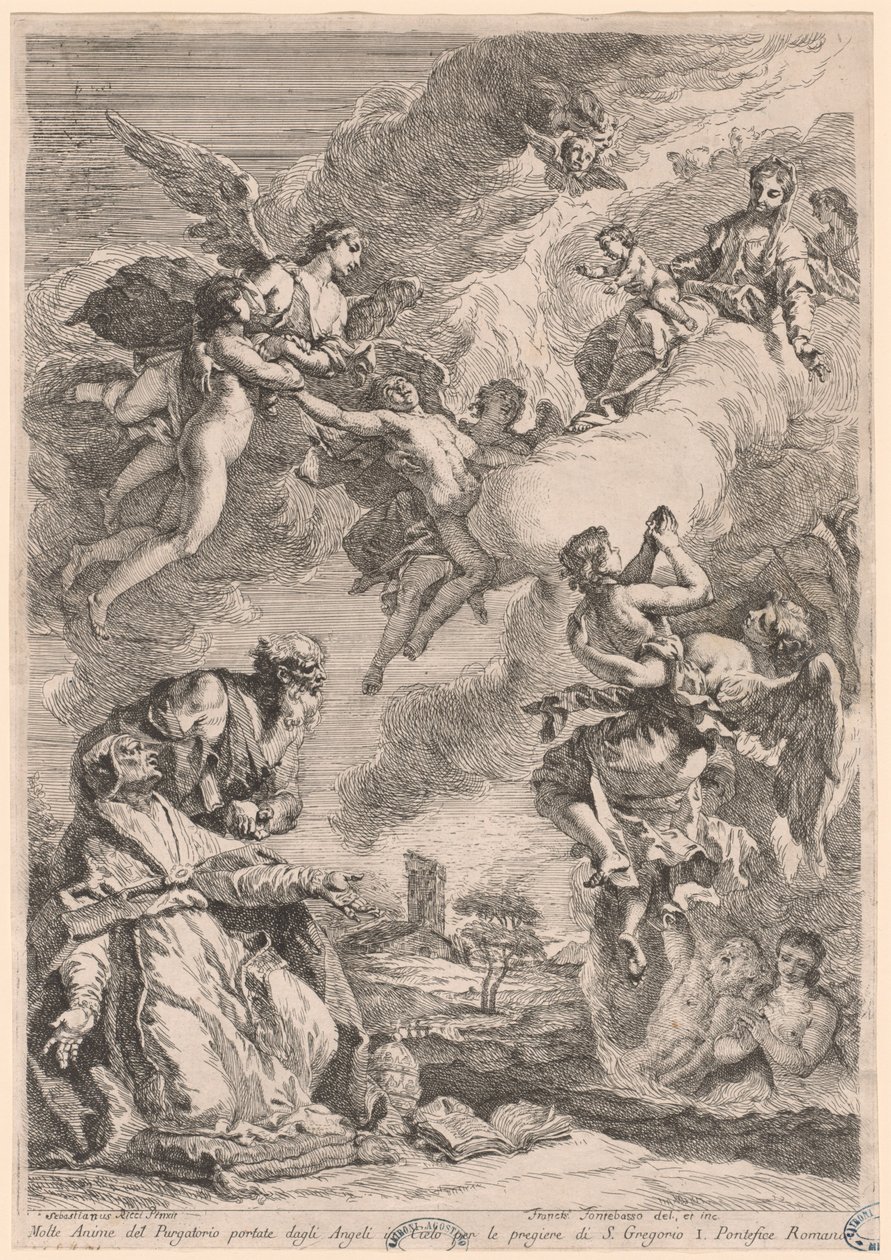 Paus Gregorius de Grote en Sint Vitale die Bemiddelen voor de Zielen in het Vagevuur door Francesco Fontebasso, after Sebastiano Ricci