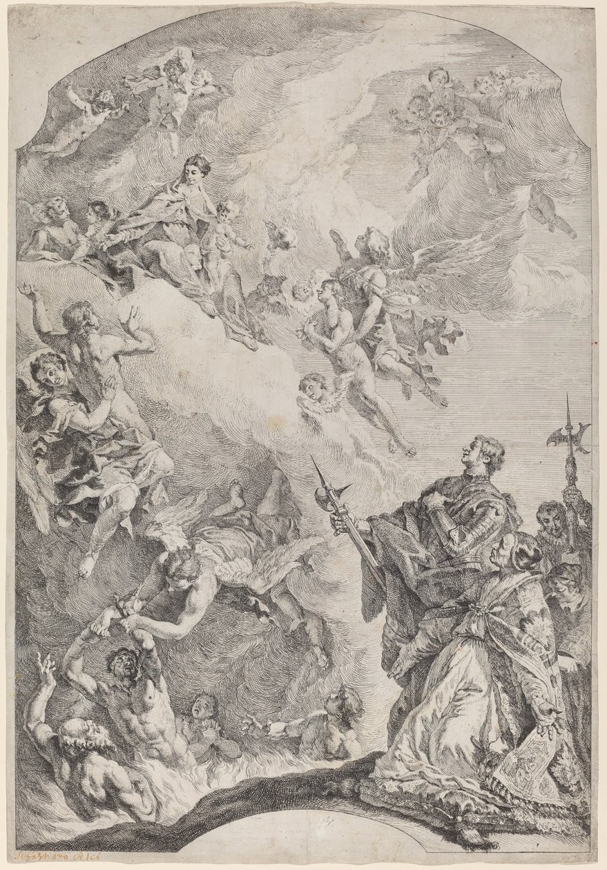Sint Gregorius I bevrijdt zielen uit het vagevuur door Francesco Fontebasso after Sebastiano Ricci